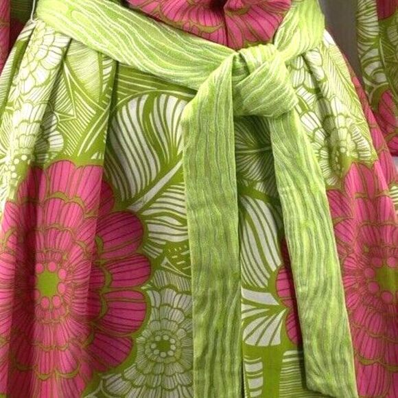 Trina Turk Silk Dress 8 Floral Print Shift Coastal Preppy Retro USA with belt - Picture 3 of 12